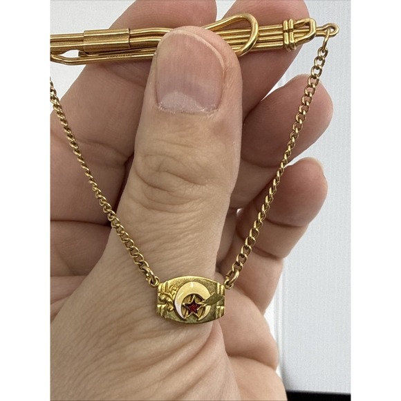 Vtg Moon & Star Masonic Tie Clip 1/20 12K‎ GF Goldtone Menswear Secret Society